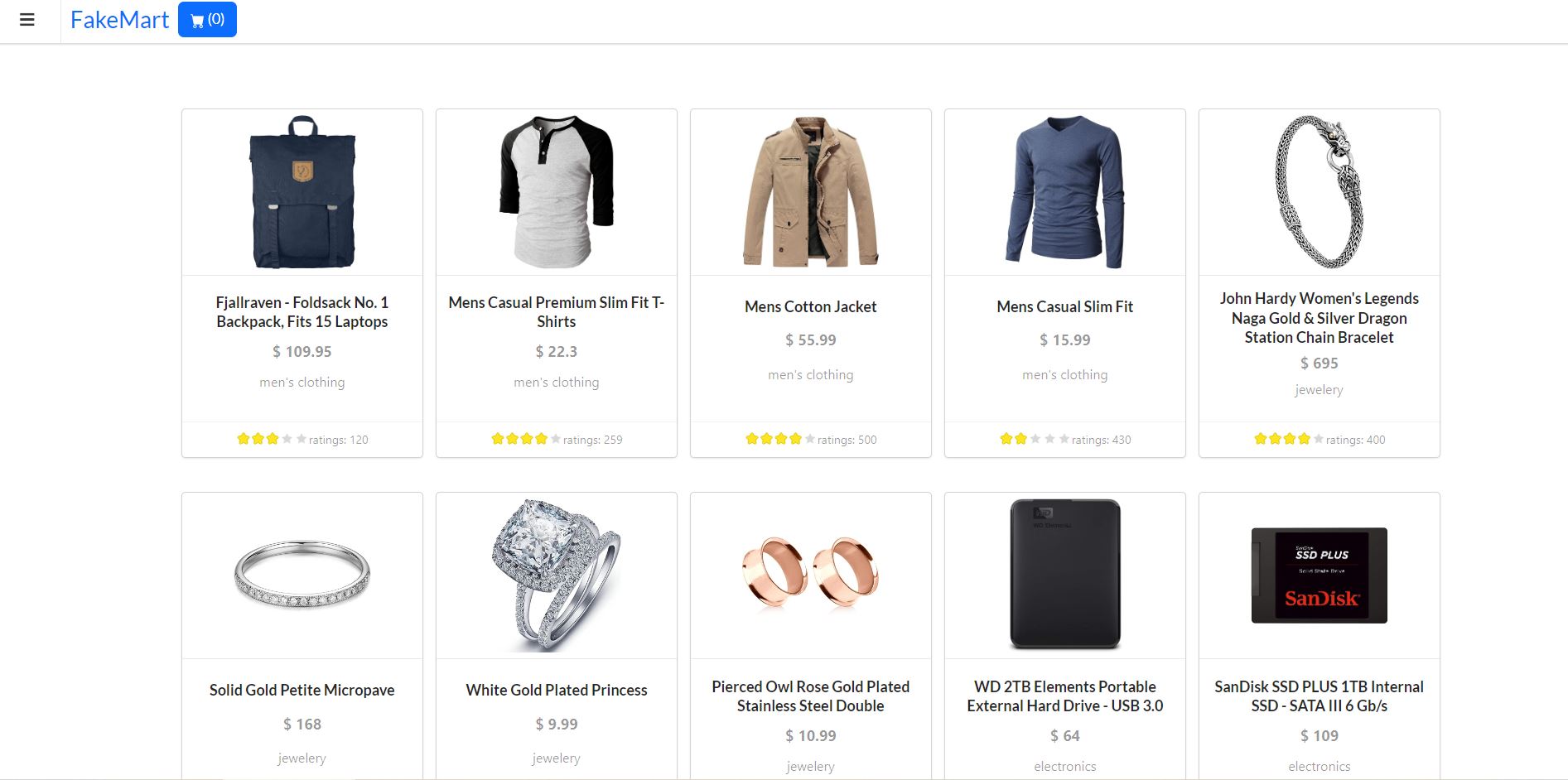 E-Commerce fake store home page